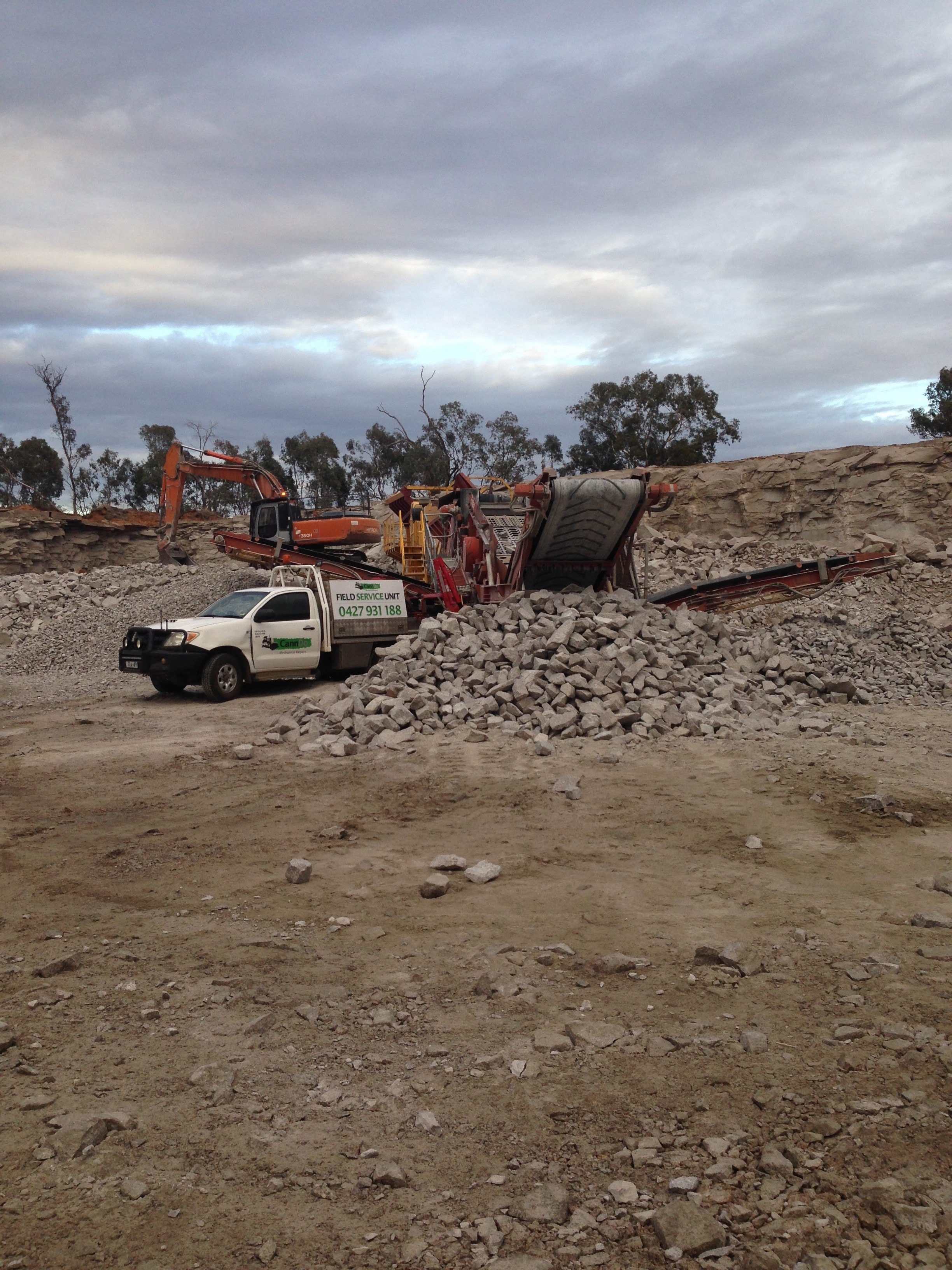 Construction site with crushing equipment